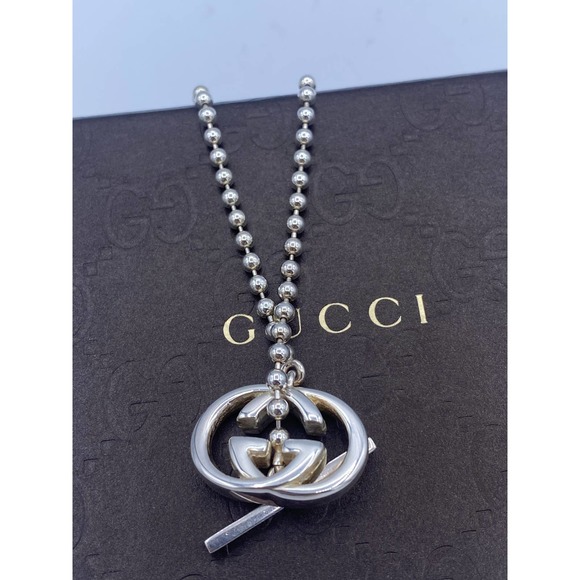 Authentic Gucci Authentic GG Interlocking Sterling Sliver Pendant Necklace 16" - Picture 4 of 7
